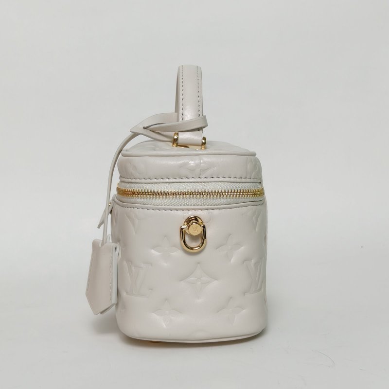 LOUIS VUITTON Vanity化妝包小號19白色牛皮金扣晶片壓紋肩背包-3