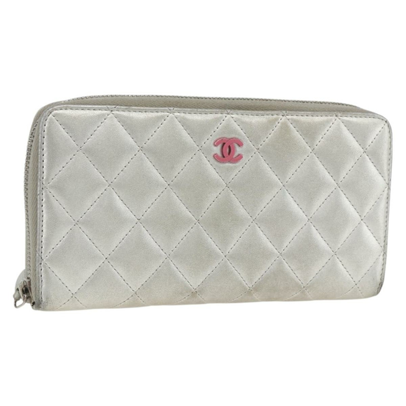 【日本直送】香奈兒 (CHANEL) 絎縫長款錢包，羊皮材質，銀色，CC標誌，LNZ865A-0