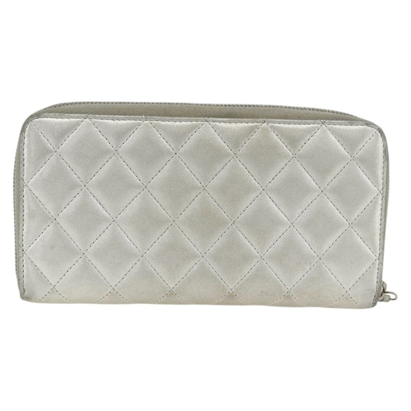 【日本直送】香奈兒 (CHANEL) 絎縫長款錢包，羊皮材質，銀色，CC標誌，LNZ865A-1