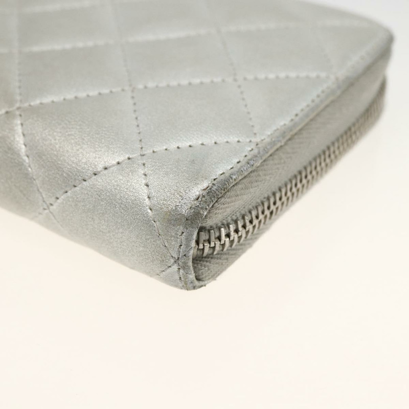 【日本直送】香奈兒 (CHANEL) 絎縫長款錢包，羊皮材質，銀色，CC標誌，LNZ865A-6