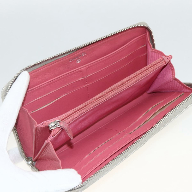 【日本直送】香奈兒 (CHANEL) 絎縫長款錢包，羊皮材質，銀色，CC標誌，LNZ865A-7