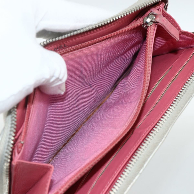 【日本直送】香奈兒 (CHANEL) 絎縫長款錢包，羊皮材質，銀色，CC標誌，LNZ865A-8