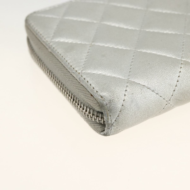 【日本直送】香奈兒 (CHANEL) 絎縫長款錢包，羊皮材質，銀色，CC標誌，LNZ865A-15