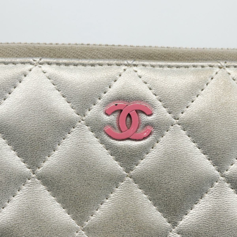 【日本直送】香奈兒 (CHANEL) 絎縫長款錢包，羊皮材質，銀色，CC標誌，LNZ865A-17