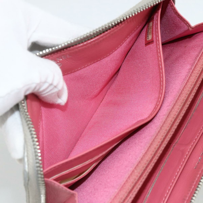 【日本直送】香奈兒 (CHANEL) 絎縫長款錢包，羊皮材質，銀色，CC標誌，LNZ865A-19