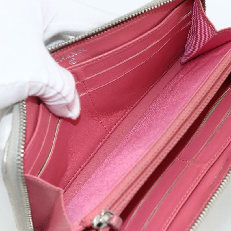 【日本直送】香奈兒 (CHANEL) 絎縫長款錢包，羊皮材質，銀色，CC標誌，LNZ865A-20