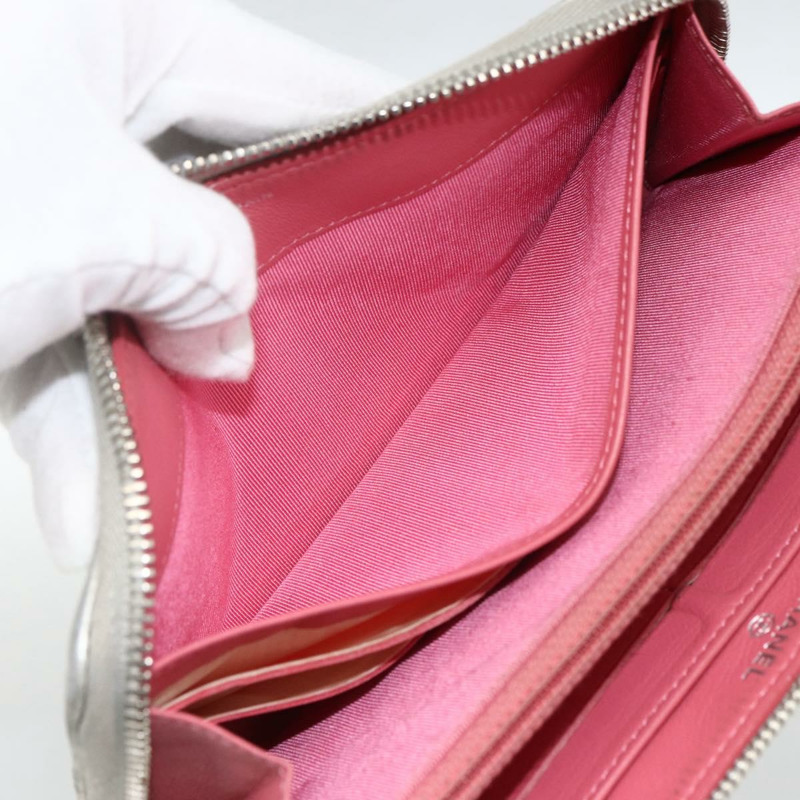 【日本直送】香奈兒 (CHANEL) 絎縫長款錢包，羊皮材質，銀色，CC標誌，LNZ865A-23