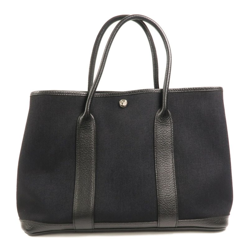 HERMES 帆布/Negonda皮革Garden Party PM手挽袋Noir-1