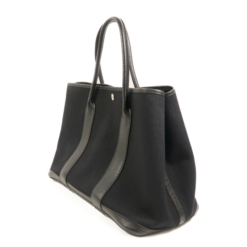 HERMES 帆布/Negonda皮革Garden Party PM手挽袋Noir-2