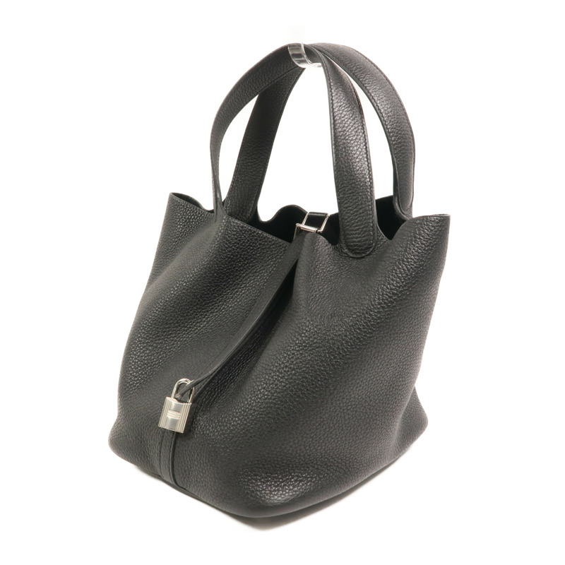 HERMES Clemence皮革Picotin MM手挽袋Noir-2