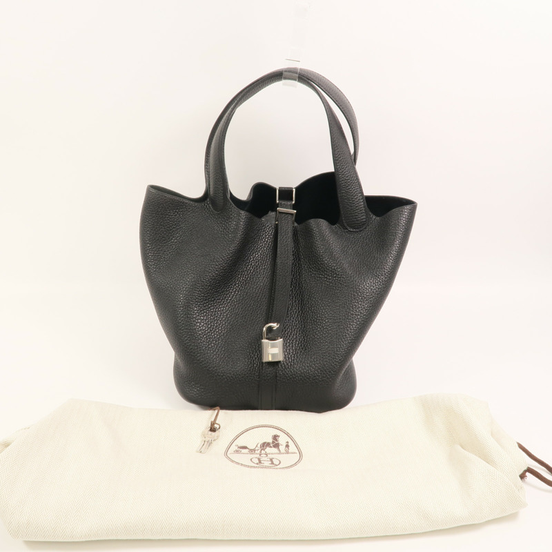 HERMES Clemence皮革Picotin MM手挽袋Noir-8