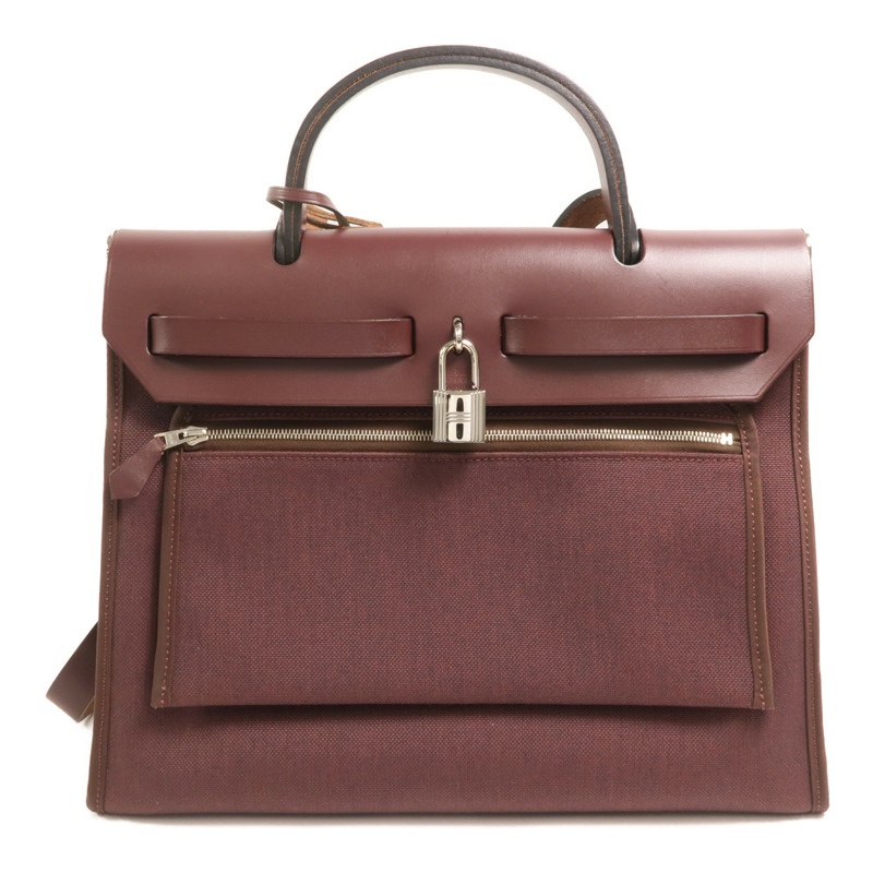 HERMES Toile H帆布Herbag PM手挽肩背兩用袋Rouge Sellier-1
