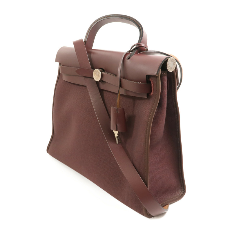 HERMES Toile H帆布Herbag PM手挽肩背兩用袋Rouge Sellier-2