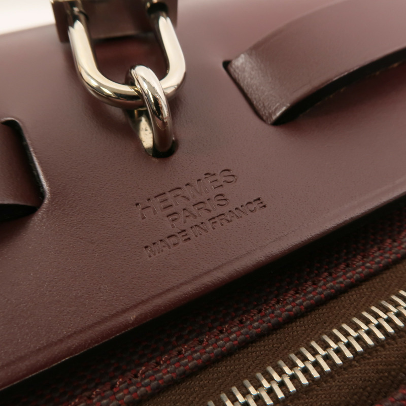 HERMES Toile H帆布Herbag PM手挽肩背兩用袋Rouge Sellier-5