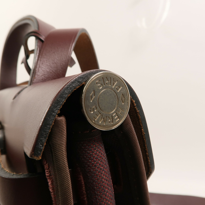 HERMES Toile H帆布Herbag PM手挽肩背兩用袋Rouge Sellier-9