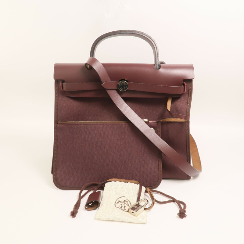 HERMES Toile H帆布Herbag PM手挽肩背兩用袋Rouge Sellier-12