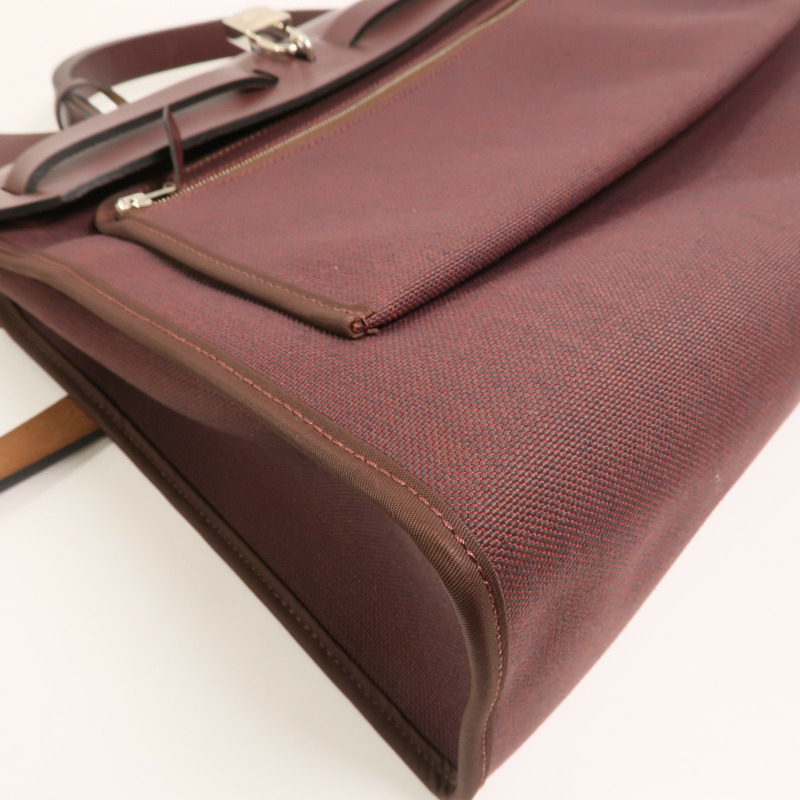 HERMES Toile H帆布Herbag PM手挽肩背兩用袋Rouge Sellier-16