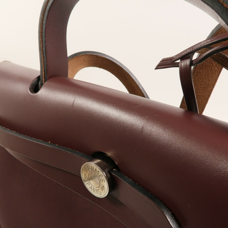 HERMES Toile H帆布Herbag PM手挽肩背兩用袋Rouge Sellier-17