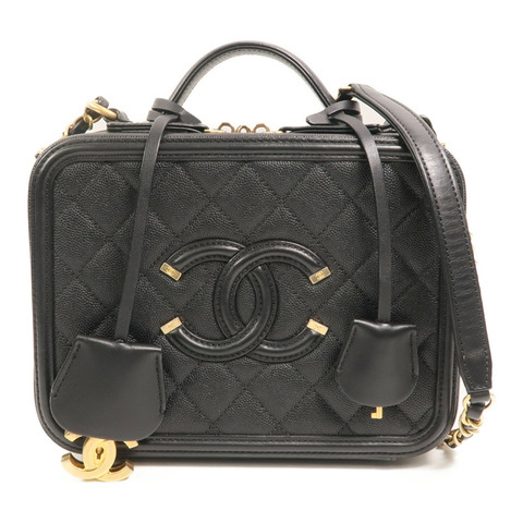 CHANEL 牛皮皮革Medium Vanity Case鏈帶手挽肩背兩用袋