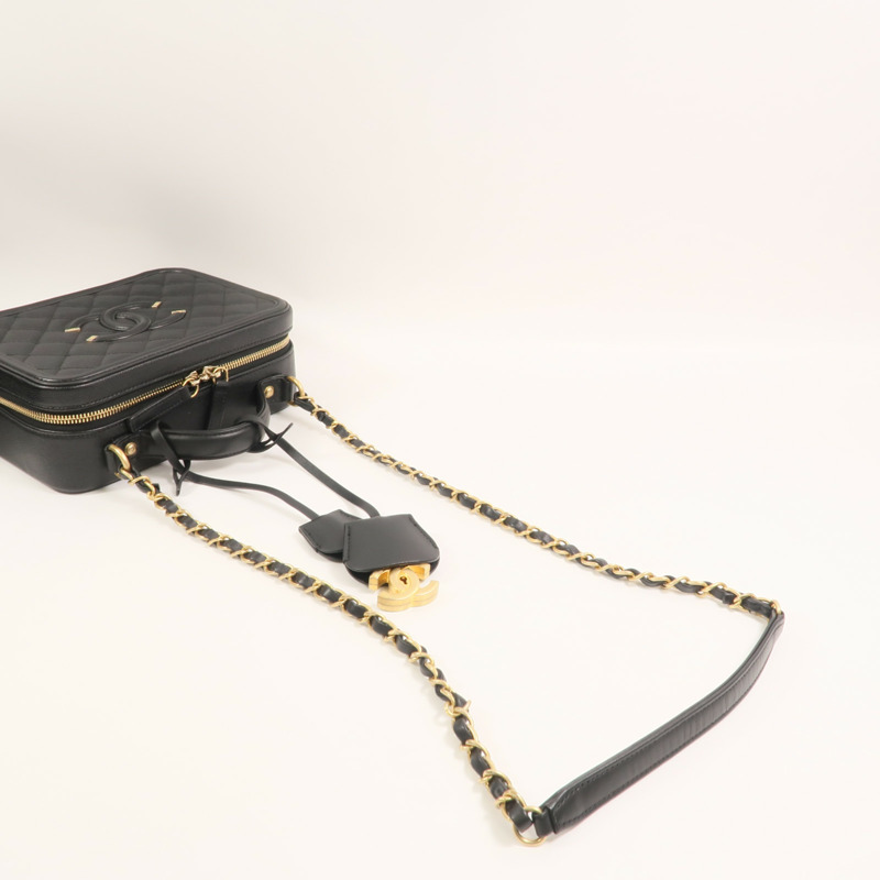 CHANEL 牛皮皮革Medium Vanity Case鏈帶手挽肩背兩用袋-7