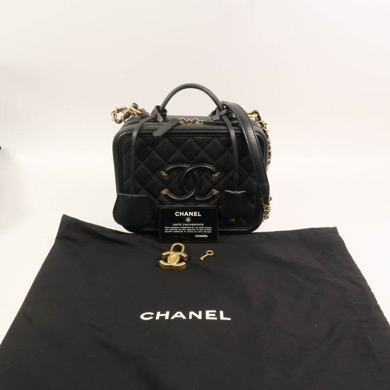 CHANEL 牛皮皮革Medium Vanity Case鏈帶手挽肩背兩用袋-10