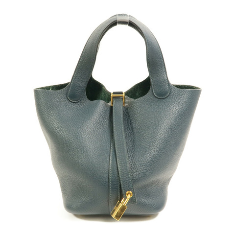 HERMES Clemence皮革Picotin PM手挽袋Vert Cypres