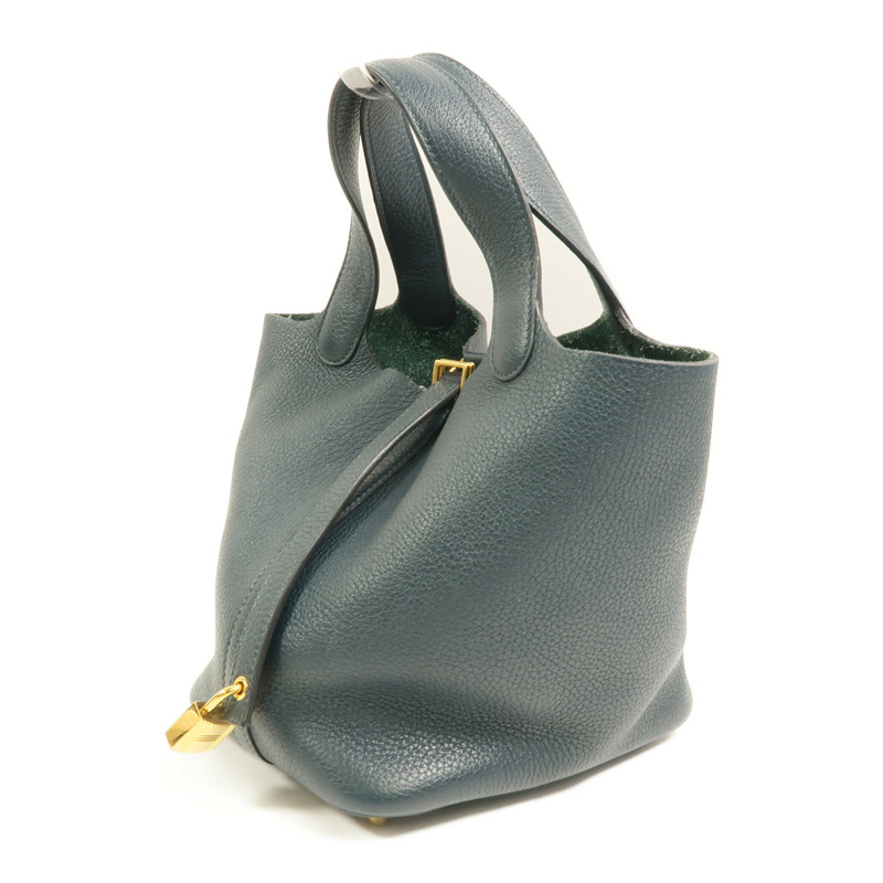 HERMES Clemence皮革Picotin PM手挽袋Vert Cypres-2