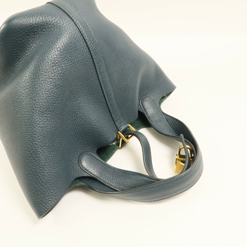 HERMES Clemence皮革Picotin PM手挽袋Vert Cypres-7