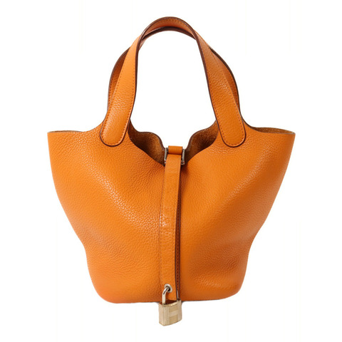 HERMES Clemence皮革Picotin PM手挽袋Orange