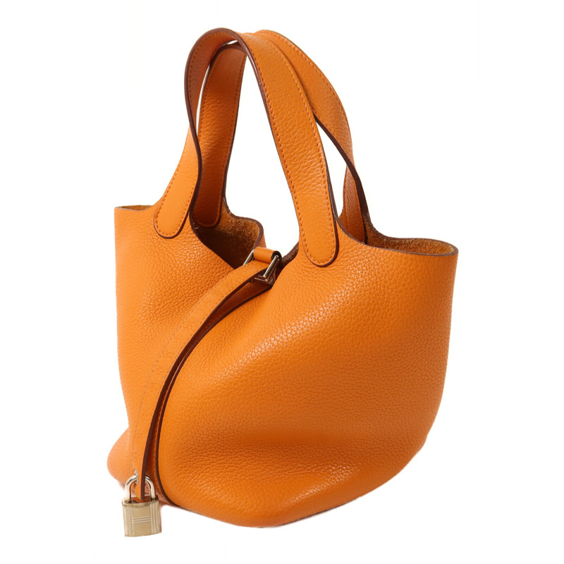 HERMES Clemence皮革Picotin PM手挽袋Orange-2