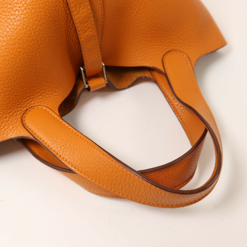 HERMES Clemence皮革Picotin PM手挽袋Orange-7