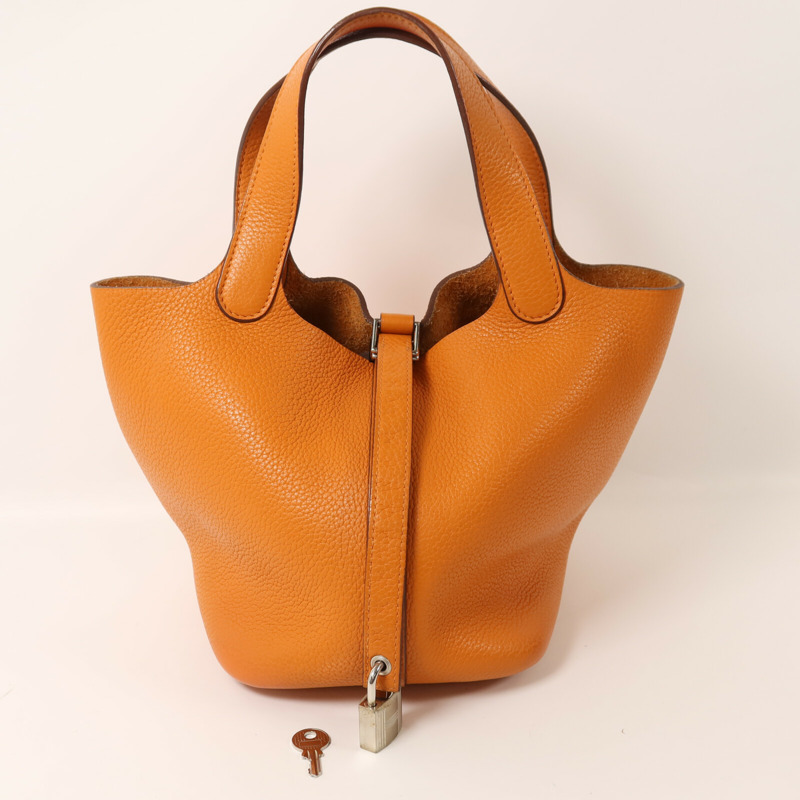 HERMES Clemence皮革Picotin PM手挽袋Orange-8
