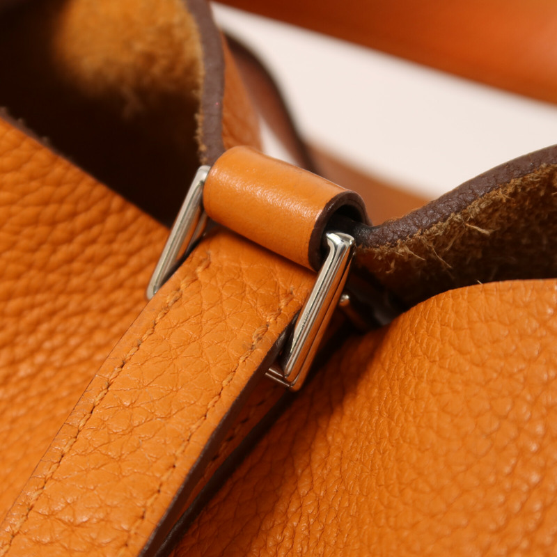 HERMES Clemence皮革Picotin PM手挽袋Orange-9