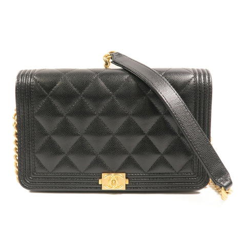 CHANEL 牛皮皮革Boy Wallet On Chain鏈帶肩背袋