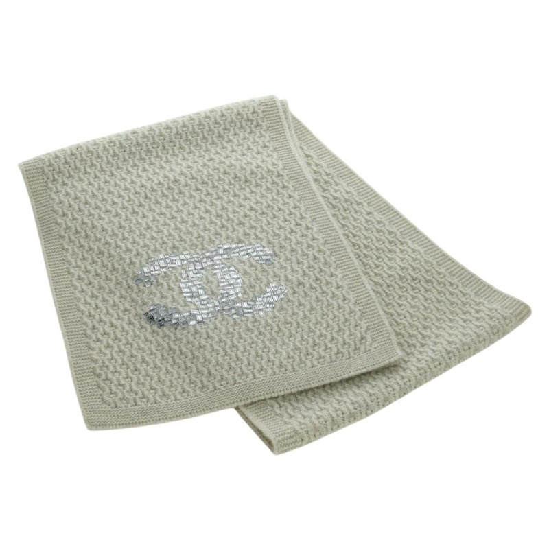 【日本直送】香奈兒 COCO 標誌圍巾 羊絨 米色 銀色 CC 認證 BA11371V-0