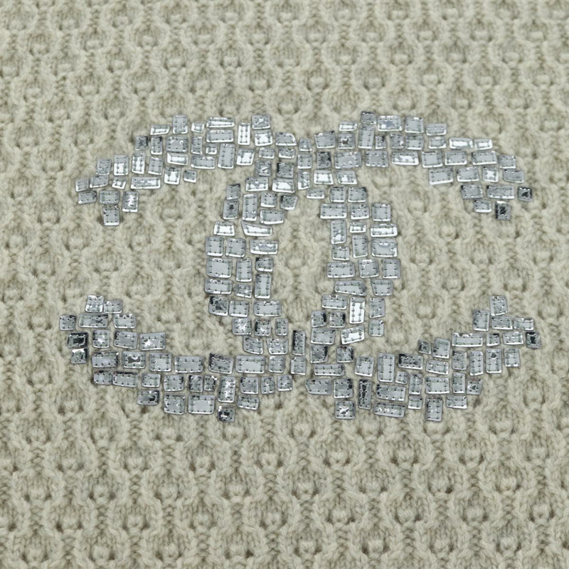 【日本直送】香奈兒 COCO 標誌圍巾 羊絨 米色 銀色 CC 認證 BA11371V-2