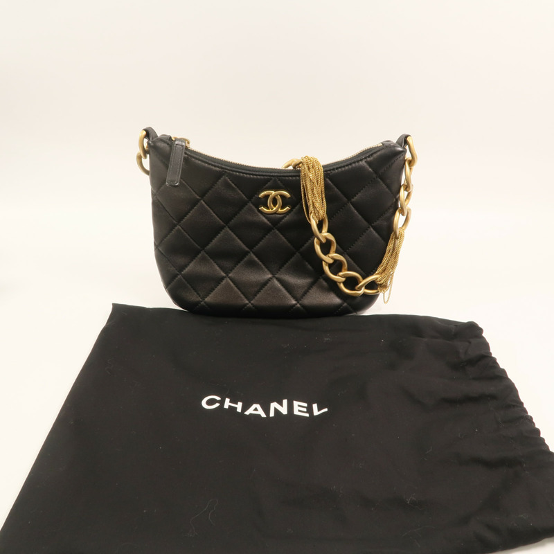 CHANEL 羊皮皮革Hobo鏈帶肩背袋-9