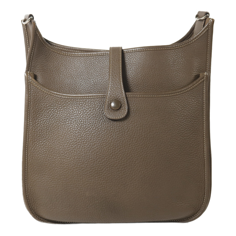 HERMES Clemence皮革Evelyne PM肩背袋Etoupe-1