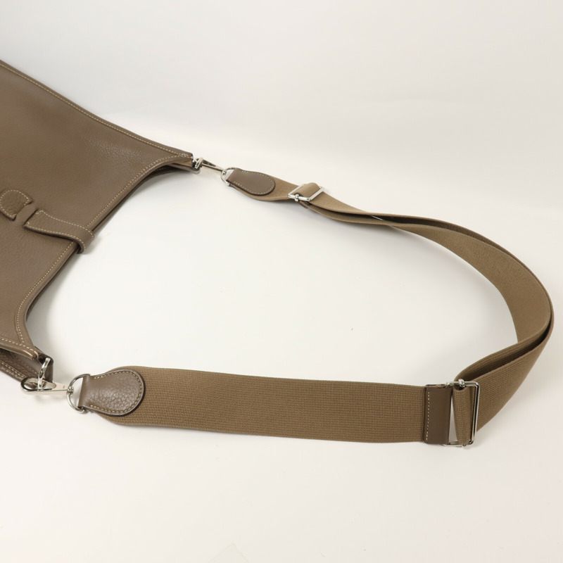 HERMES Clemence皮革Evelyne PM肩背袋Etoupe-8