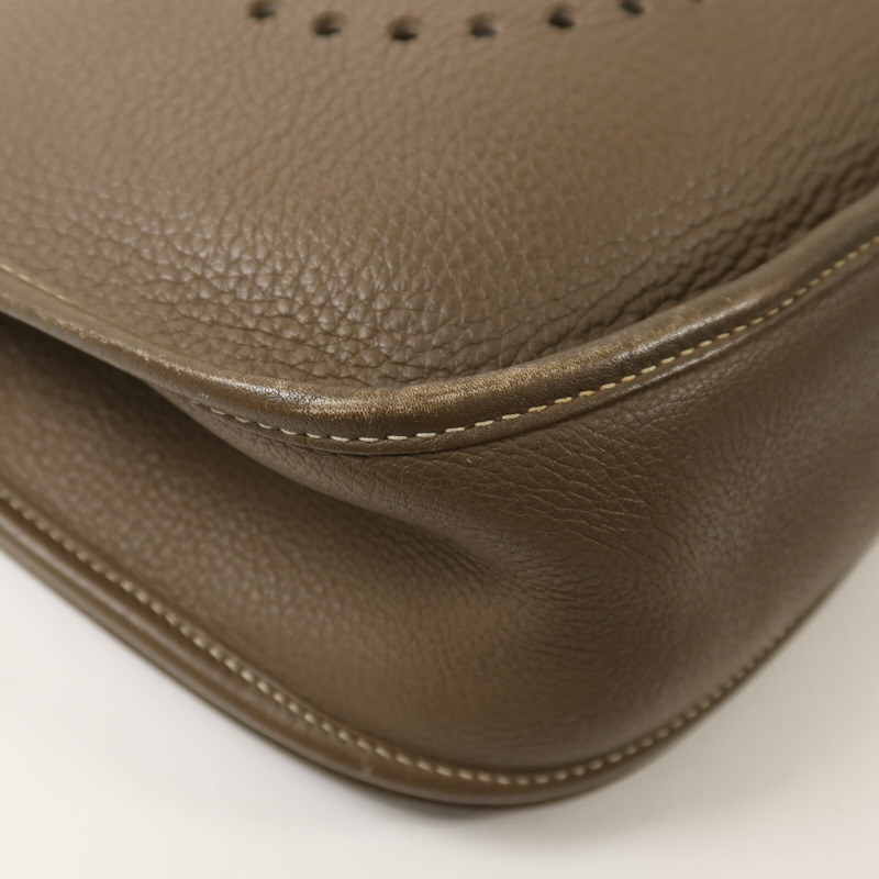 HERMES Clemence皮革Evelyne PM肩背袋Etoupe-10