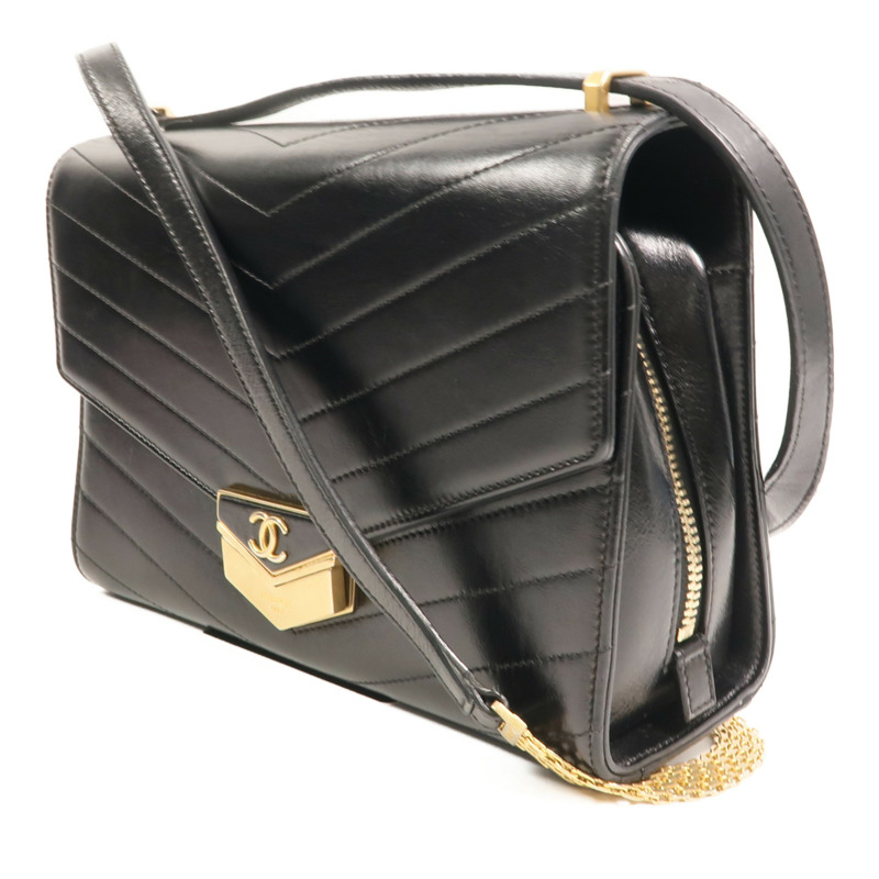CHANEL 牛皮皮革Chevron Medal鏈帶肩背袋-2