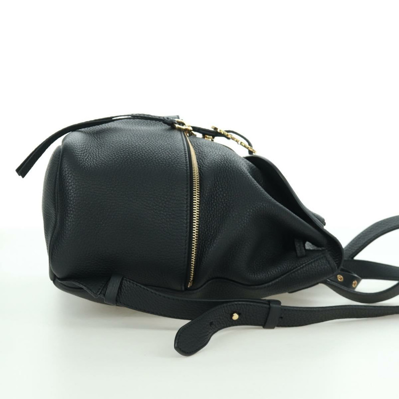 【日本直送】Salvatore Ferragamo Gancini 黑色金色皮革雙肩包 Auth AMZ437V-3