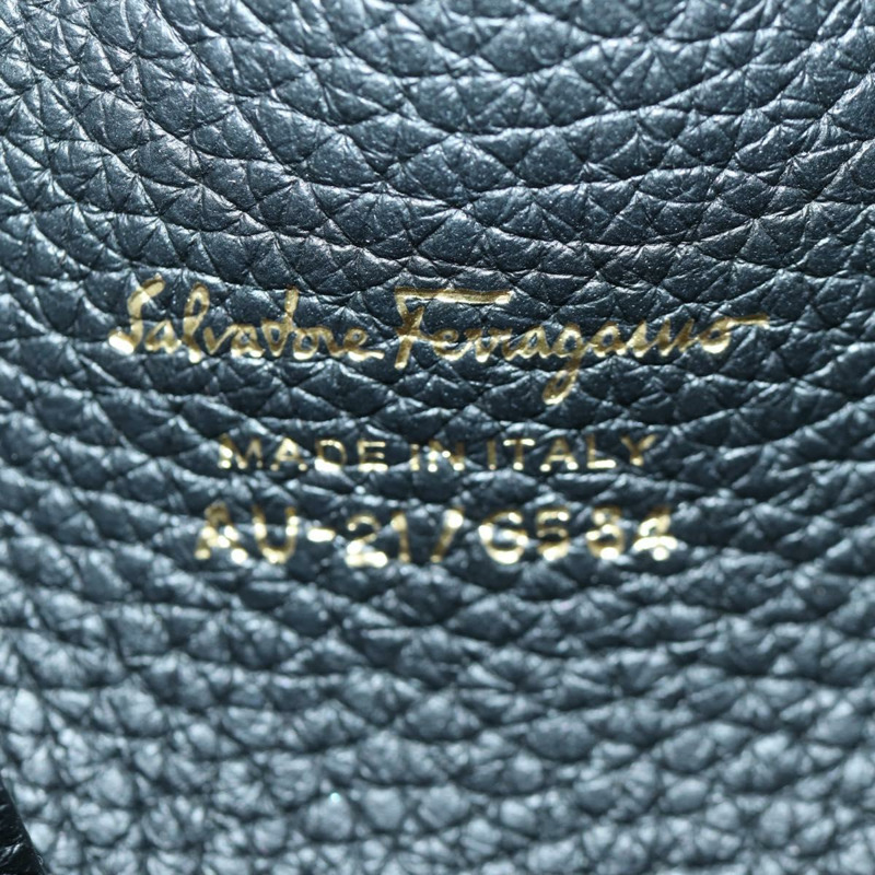 【日本直送】Salvatore Ferragamo Gancini 黑色金色皮革雙肩包 Auth AMZ437V-10