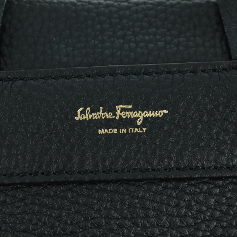 【日本直送】Salvatore Ferragamo Gancini 黑色金色皮革雙肩包 Auth AMZ437V-19