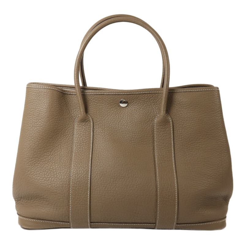 HERMES Clemence皮革Garden Party PM手挽袋Etoupe-1