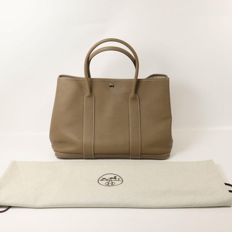HERMES Clemence皮革Garden Party PM手挽袋Etoupe-8
