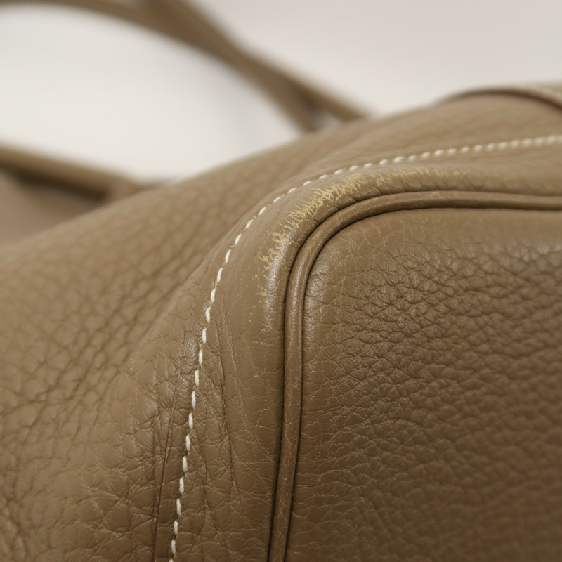 HERMES Clemence皮革Garden Party PM手挽袋Etoupe-10