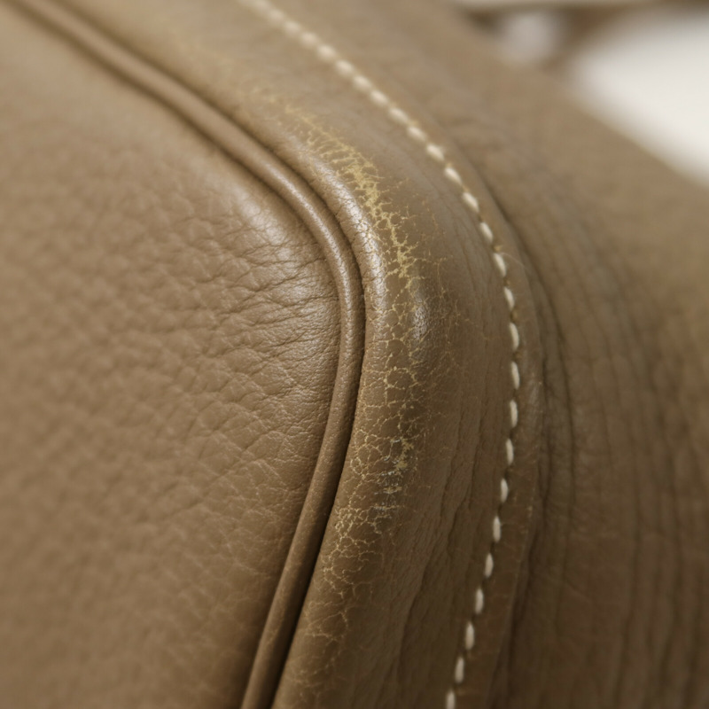 HERMES Clemence皮革Garden Party PM手挽袋Etoupe-11