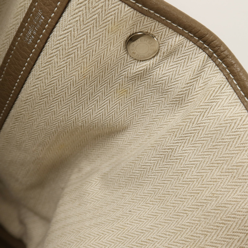 HERMES Clemence皮革Garden Party PM手挽袋Etoupe-14