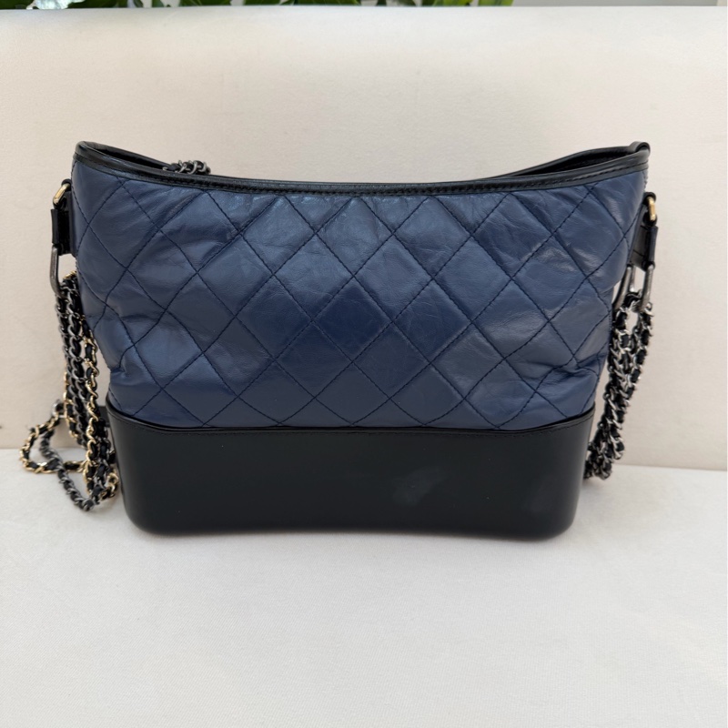 CHANEL / 香奈兒黑藍流浪鏈條包 中號單肩斜挎 26開 98新-0